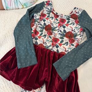 Cheeky Plum Green and Red Christmas Leotard, 7Y.